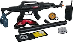 Set echipament Shopiens de politie cu arme mitraliera busola statie insigna grenada masca si baston 
