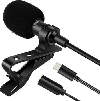 Microfon tip lavaliera conector Type C sistem de prindere clip-on cablu 1.5 m Negru 