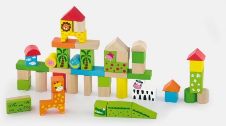 Set blocuri constructie colorate pictate Zoo 
