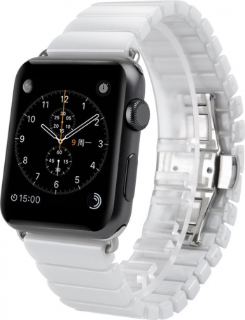 Curea Ceramica MTP Premium Sistem inchidere Butterfly pentru Apple Watch 44mm Alb 