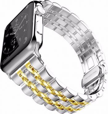 Curea Metalica MTP Premium Mecanism Buterfly Gold/Silver pentru Apple Watch 38mm 