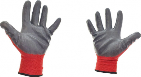 Manusi de protectie universale material textil si PVC rosu cu gri inchis 