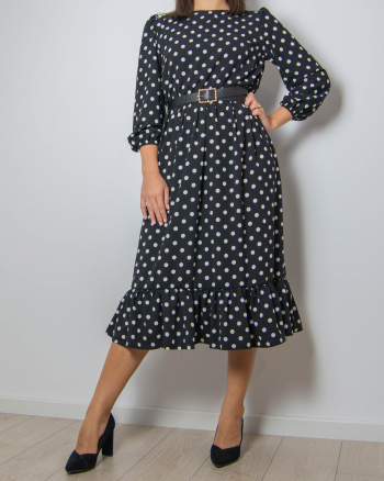 Rochie midi cu buline si maneca bufanta 