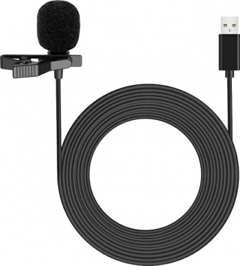 Microfon USB tip lavaliera pentru laptop PC sistem de prindere clip-on omnidirectional cablu 1.5 m Negru BBL1907 