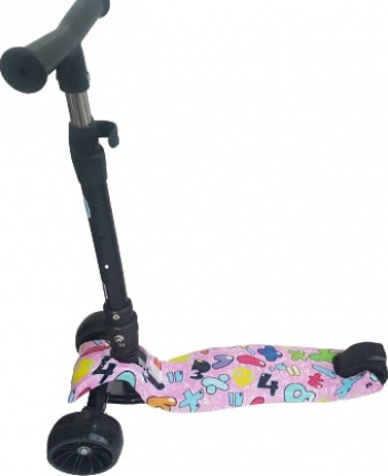 Trotineta Go Kart pentru copii roti luminoase +3 ani pliabila culoare roz 