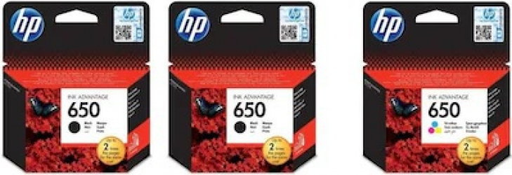 Pachet cartuse cerneala CZ101AE 650 negru x 2 CZ102AE 650 tricolor HP original 32ml 920 pagini 