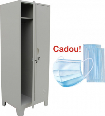 Vestiar metalic cu picioare si 2 usi 600x500x1920 mm LxlxH neasamblat PLUS+CADOU Set 50 buc Masti faciale cu 3 straturi 