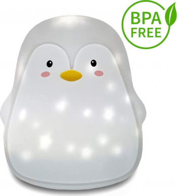 Lampa de veghe portabila pentru copii LED 3 culori lumina reglabila carcasa lavabila detasabila silicon BPA free incarcare USB Pinguin 