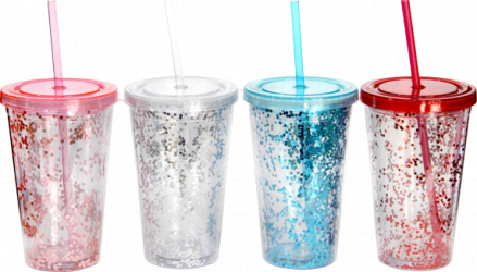 Pahar cu pai si capac RAKI 500ml acrilic cu decor 3 