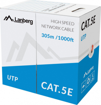 Rola cablu UTP Lanberg cat.5e lungime 305m AWG 24 100 MHz solid CCA ethernet rosie 