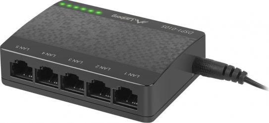 Switch Lanberg cu 5 porturi Fast Ethernet RJ-45 10/100 Mbps 5V racire pasiva negru 
