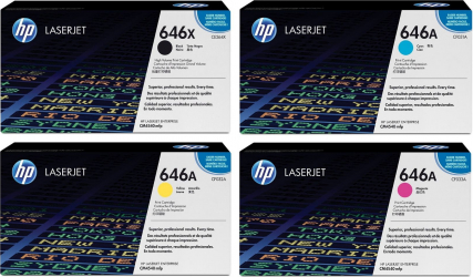 Pachet cartuse toner HP original CE264X 646X negru CF031A 646A cyan CF032A 646A galben CF033A 646A magenta 54500 pagini 