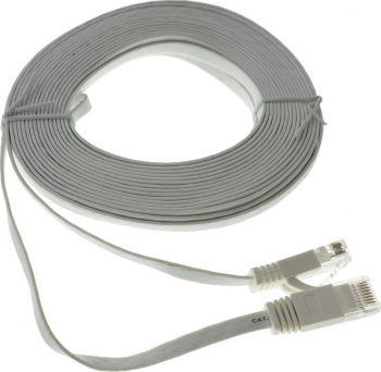 Cablu UTP cat.6 mufat 2xRJ45 lungime 10m plat de legatura retea ethernet alb 