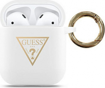 Husa Protectie Originala GUESS Pentru Apple Airpods 1/2 Colectia Silicone Triangle GUACA2LSTLWH Alb 
