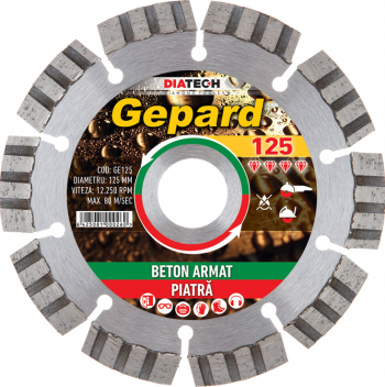 Disc diamantat GEPARD 125 x 22.23 mm pentru beton armat si piatra DIATECH 
