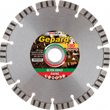 Disc diamantat GEPARD 180 x 22.23 mm pentru beton armat si piatra DIATECH