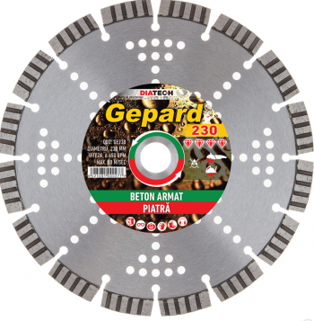 Disc diamantat GEPARD 230 x 22.23 mm pentru beton armat si piatra DIATECH