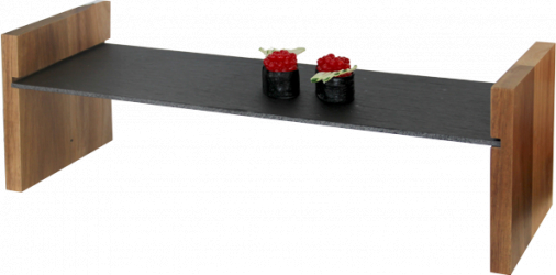 Suport lemn din salcam 15x15x1 5cm cu platou ardezie 43x15x0 4cm pentru prezentare 