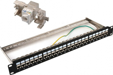 Patch Panel 19 Modular Echipat cat6A 10GB LanKATT FTP/STP 24port x RJ45 1U Autosertizare toolless ecranat 500Mhz - 10 Gigabit 