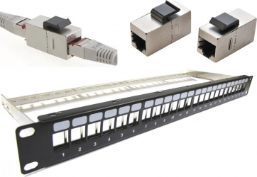 Patch Panel 19 Modular mama-mama / RJ45-RJ45 Echipat cat5e LanKATT FTP/STP 24port x RJ45 1U Tip Feed Through ecranat 