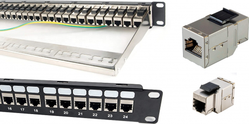 Patch Panel 19 Modular mama-mama/RJ45-RJ45 Echipat cat6A 10GB LanKATT FTP/STP 24port x RJ45 1U Tip Feed Through ecranat 500Mhz - 10 Gigabit 