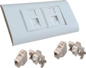 Priza 2 porturi voce/date cat6A 10Gb 500Mhz LanKATT ecranata 2 x RJ45 - 80x148 dubla FTP/STP modulara Autosertizare toolless ingropata 