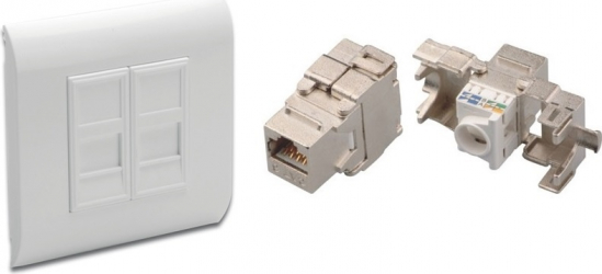 Priza 2 porturi voce/date cat6A 10Gb 500Mhz LanKATT ecranata 2 x RJ45 - 80x80 dubla FTP/STP modulara Autosertizare toolless ingropata 