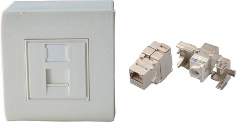 Priza simpla 1 port voce/date cat6A 10Gb 500Mhz LanKATT ecranata 1 x RJ45 - 80x80 simpla FTP/STP modulara Autosertizare toolless aplicata 