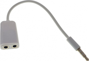 Cablu audio adaptor Jack 3.5mm 4 pin tata la 2 x Jack 3.5mm 3 pin mama lungime 10cm alb