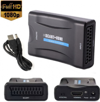 Adaptor Scart la HDMI Active Full HD convertor euroscart analog la hdmi digital cu mufa video si sunet audio mama 