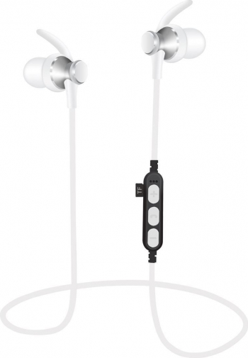 Casti bluetooth V4.2 Platinet cu microfon si player microsd albe cu argintiu 