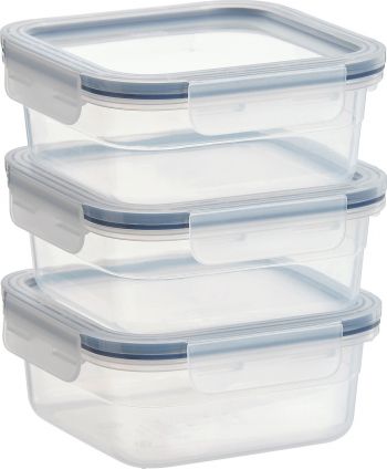 Set 3 caserole cu capac pentru depozitare si pastrare alimente 750 ml 15x15x7 cm transparente 