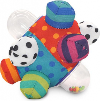 Jucarie minge zornaitoare accesoriu activitate bebelus multiple texturi 18 cm multicolor