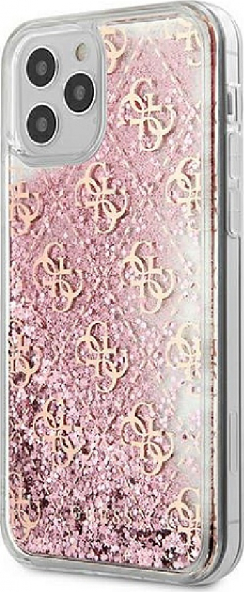 Husa Protectie Originala GUESS pentru IPHONE 12 / 12 PRO 4G LIQUID GLITTER GUHCP12MLG4GSPG Roz 
