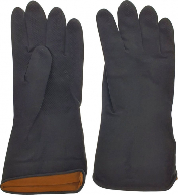 Manusi din cauciuc rezistent marime L cu prindere antiderapanta protectie anti-chimica manseta lunga lungime 30 cm negre 