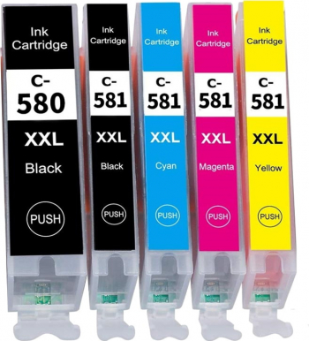 Set 5 cartuse GRAPHITEK Canon PGI-580PGBK / CLI-581 XXL compatibile capacitate mare pentru Canon 