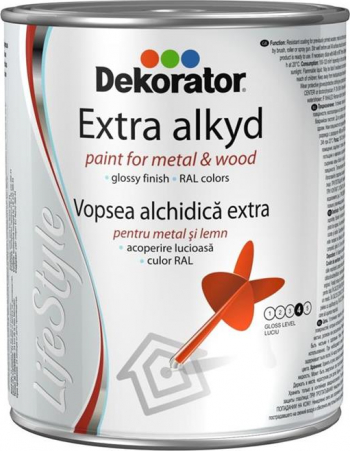 Vopsea alchidica pentru lemn si metal Dekorator Lucios Alb RAL 9016 0 75l