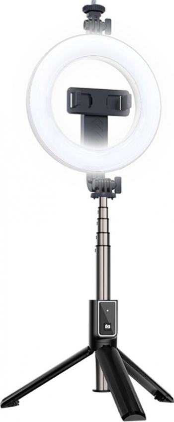Selfie stick si trepied cu control bluetooth de la distanta si lumina led rotunda