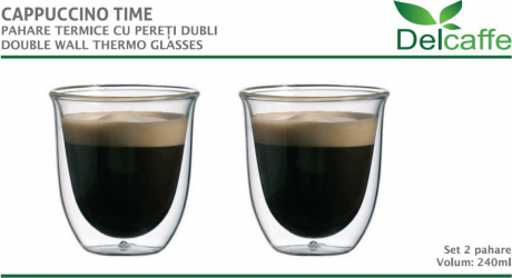 Set 2 pahare thermo cu pereti dubli CAPPUCCINO 240ml DelCaffe 