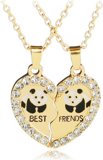 Set Lantisoare Medalioane Coliere Inima Panda Best Friend Friends Gold 