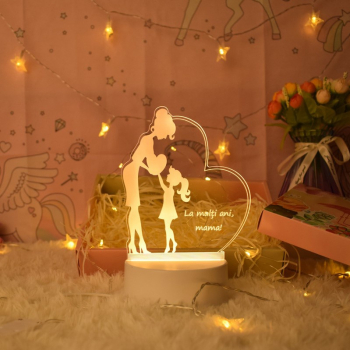 Lampa De Veghe 3D LED Inima La multi ani mama fetita 7 Culori Lumina Ambientala 