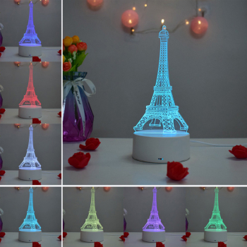 Lampa De Veghe 3D LED Turnul Eiffel 7 Culori Lumina Ambientala 