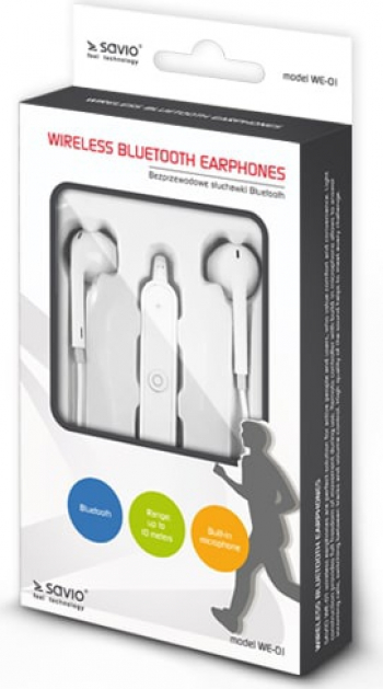 Casti In-Ear Savio WE-01 Bluetooth alb 