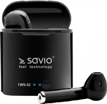 Casti Wireless Savio TWS-02 EarBuds pentru Ios and Android Bluetooth 5.0 Negru 