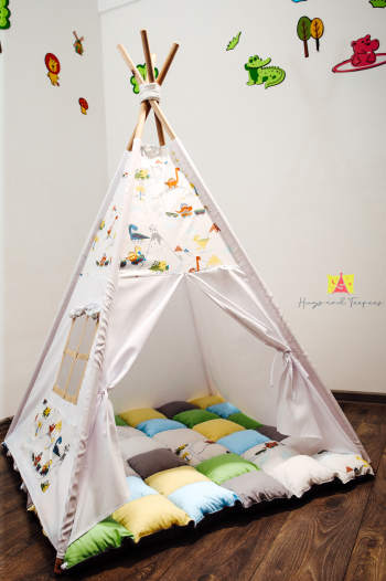 Set cort teepee + saltea patchwork - model Dino Land 