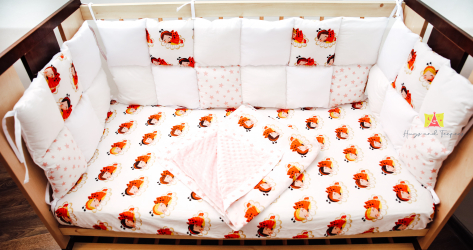 Set patut bebe aparatori patut cearceaf cu elastic si paturica model Buburuza 