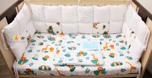 Set patut bebe aparatori patut cearceaf cu elastic si paturica model Saffari 