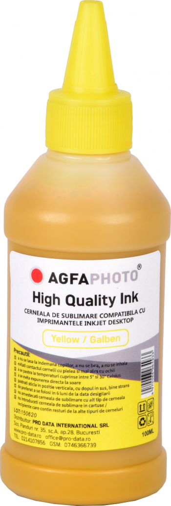 Cerneala de sublimare yellow / galbena Agfa Photo in flacon de 100ml 