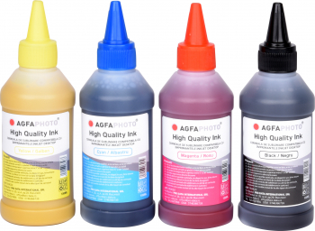 Set de 4 culori cerneala de sublimare Agfa Photo in flacoane de cate 100ml black cyan magenta yellow negru albastru rosu galben 