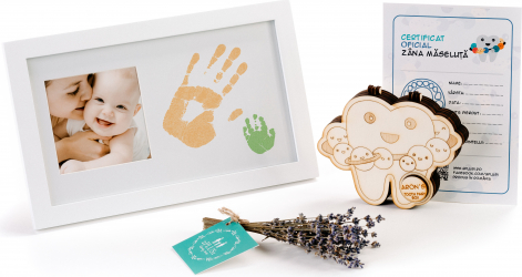 Set cadou personalizat pentru mama si copil Rama foto cu amprenta si Cutiuta Zana Maseluta Planeta pentru pastrarea dintilor de lapte